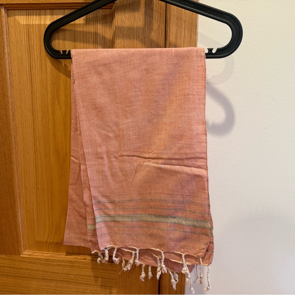 Indian Pink and Gray Fringed Silk Blend Scarf